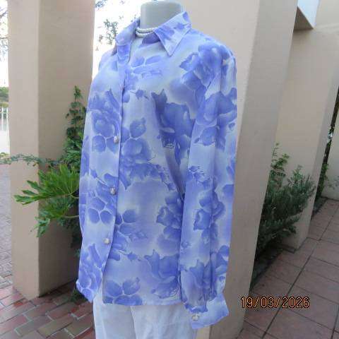Purple Haze and White Floral Print Long Sleeve Button-Down Top - Size 40-42
