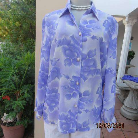 Purple Haze and White Floral Print Long Sleeve Button-Down Top - Size 40-42