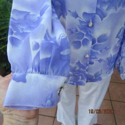 Purple Haze and White Floral Print Long Sleeve Button-Down Top - Size 40-42