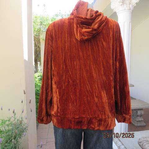 INSPIRE rust colour hooded slip over stretch creased polyester velvet top size 42-44