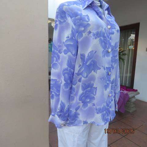Purple Haze and White Floral Print Long Sleeve Button-Down Top - Size 40-42