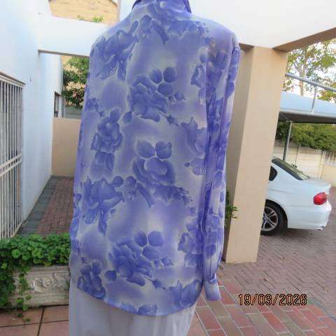 Purple Haze and White Floral Print Long Sleeve Button-Down Top - Size 40-42