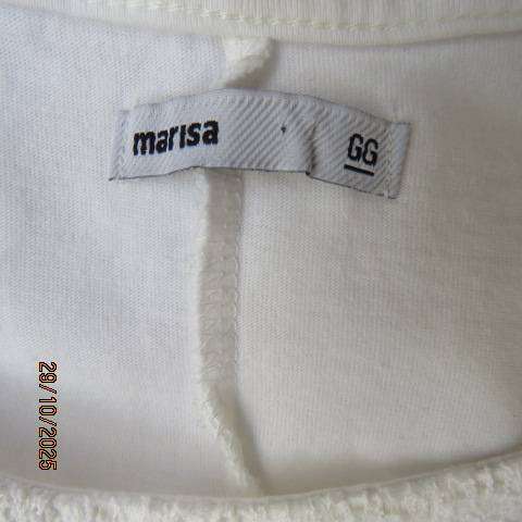 MARISA white cotton sleeveless top with lace pointed yoke fron-shoulders. Size 40