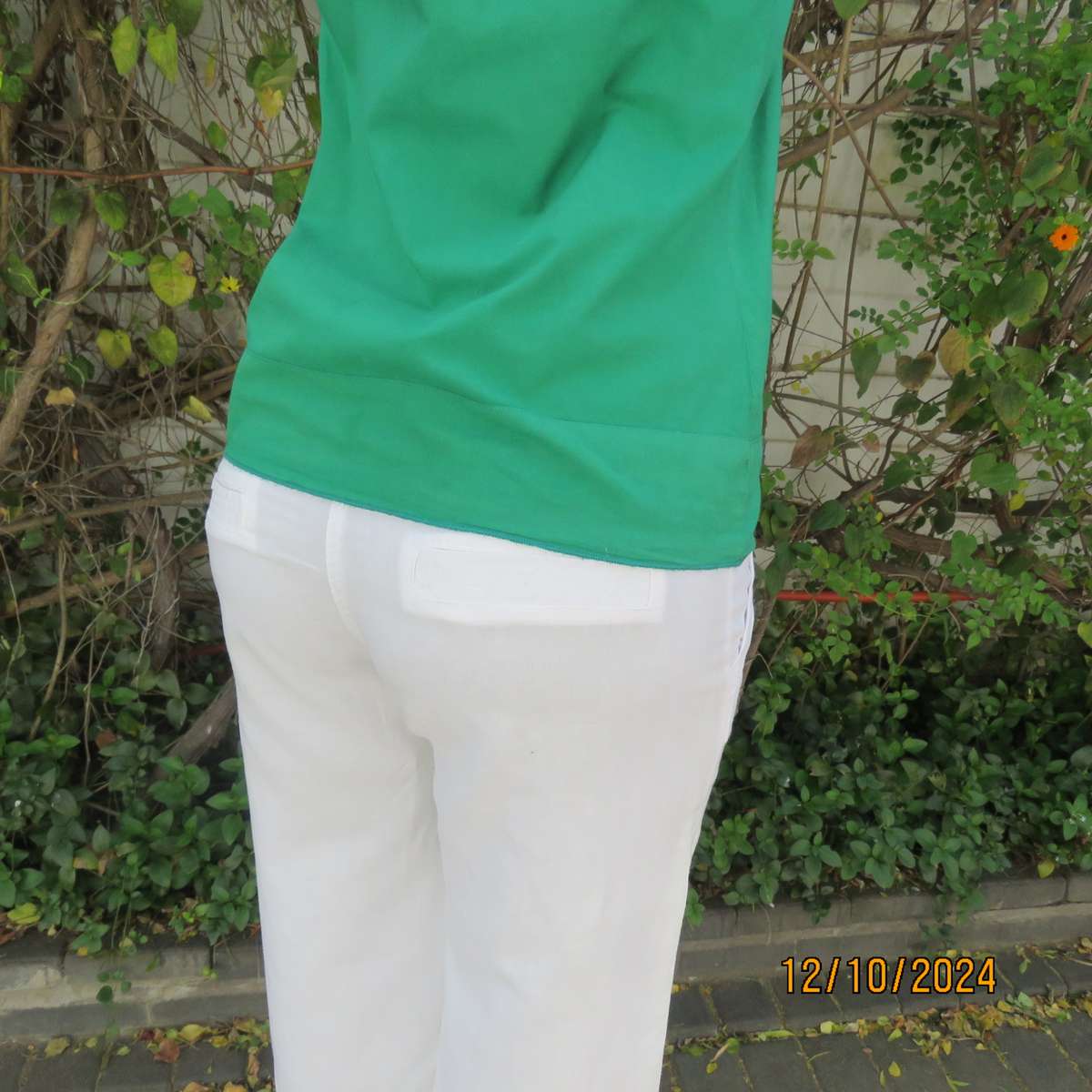 Forrest green button down 100% cotton top. Banded neckline. Cotton lace on front. WOOLWORTHS 30/32