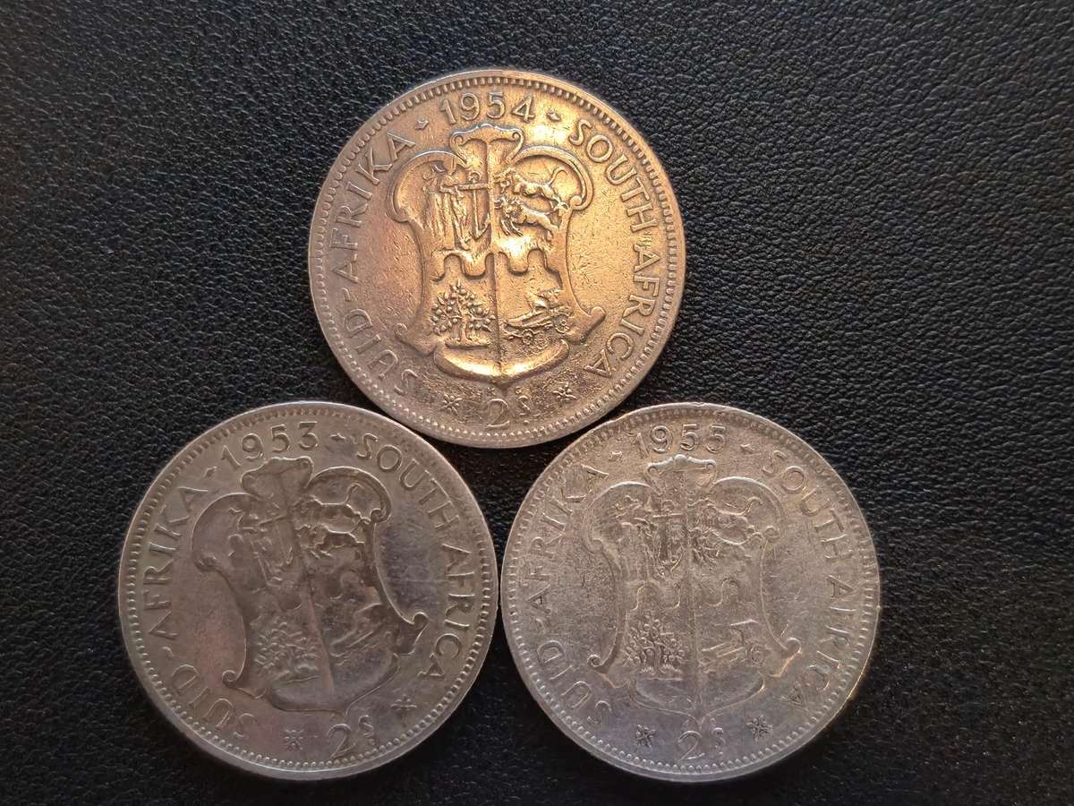 3 Coins - Two Shillings Set - 1953 1954 1955 (L4)
