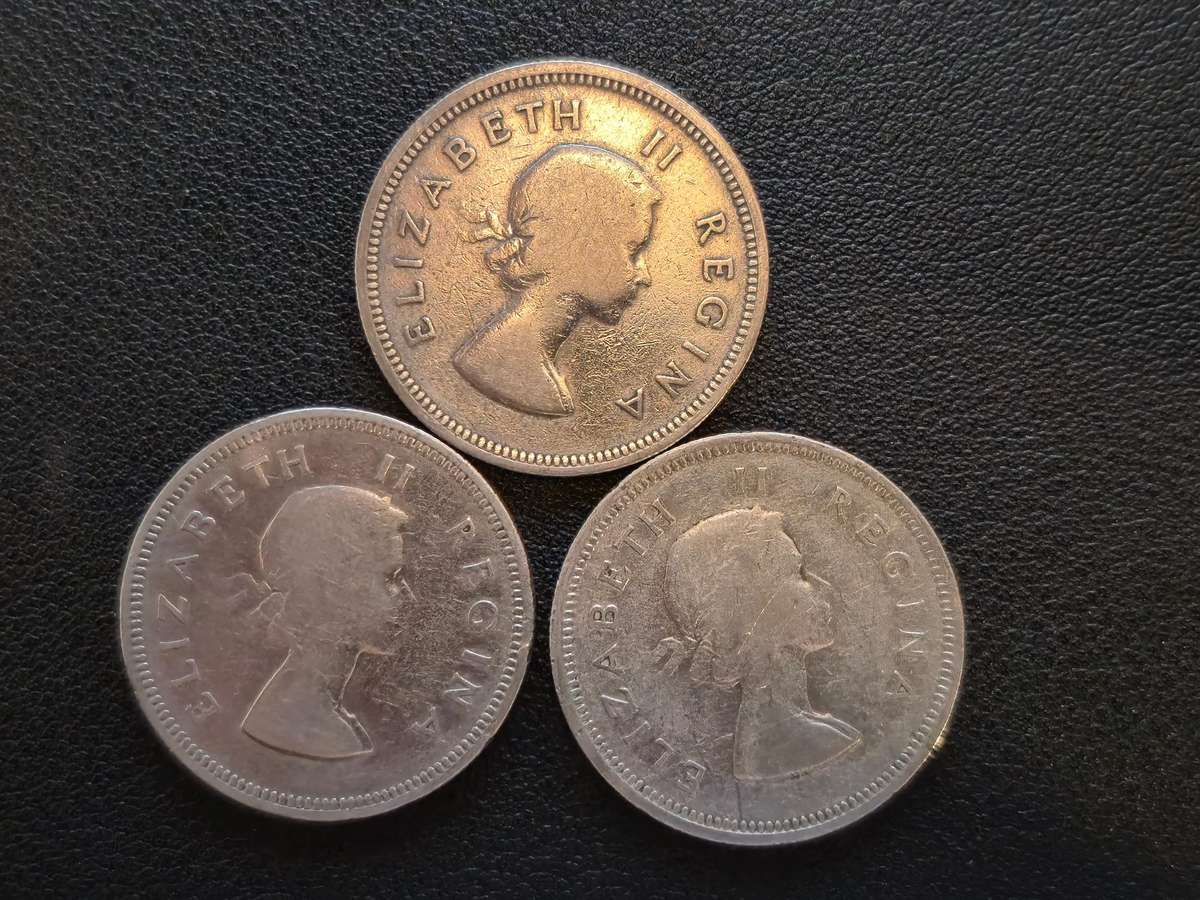 3 Coins - Two Shillings Set - 1953 1954 1955 (L4)