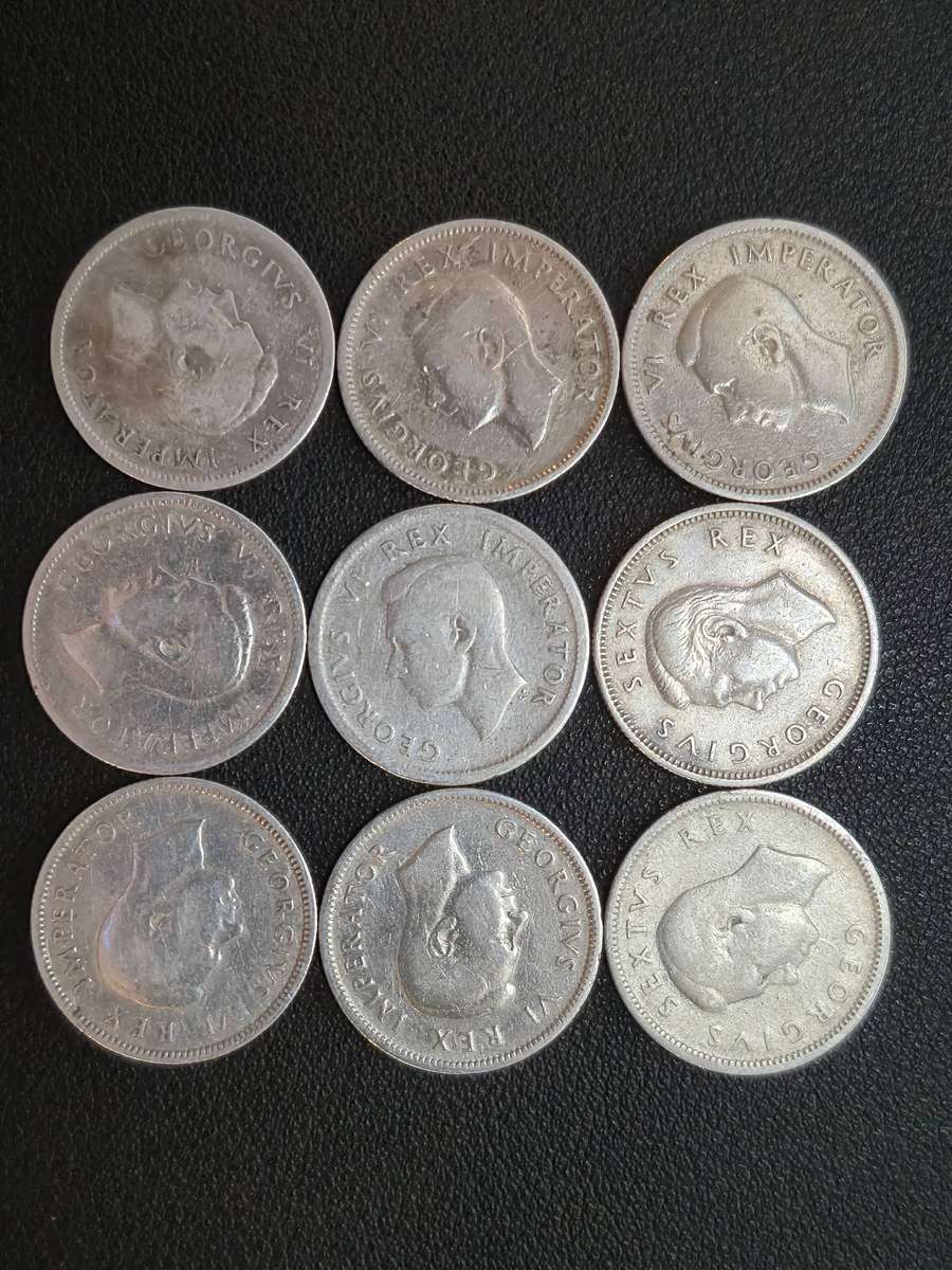 9x One Shilling Coins - 80% Silver