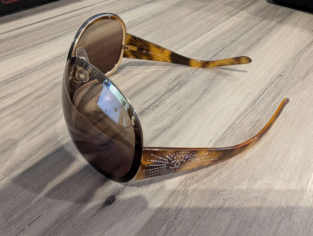 Chanel 4148-B Tortoiseshell Mask Sunglasses, Crystal Rhinestone Logo - AUTHENTIC Chanel