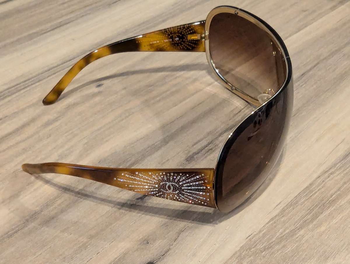 Chanel 4148-B Tortoiseshell Mask Sunglasses, Crystal Rhinestone Logo - AUTHENTIC Chanel