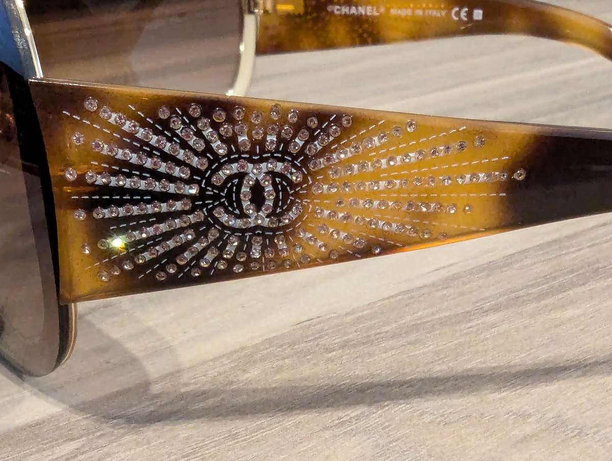 Chanel 4148-B Tortoiseshell Mask Sunglasses, Crystal Rhinestone Logo - AUTHENTIC Chanel