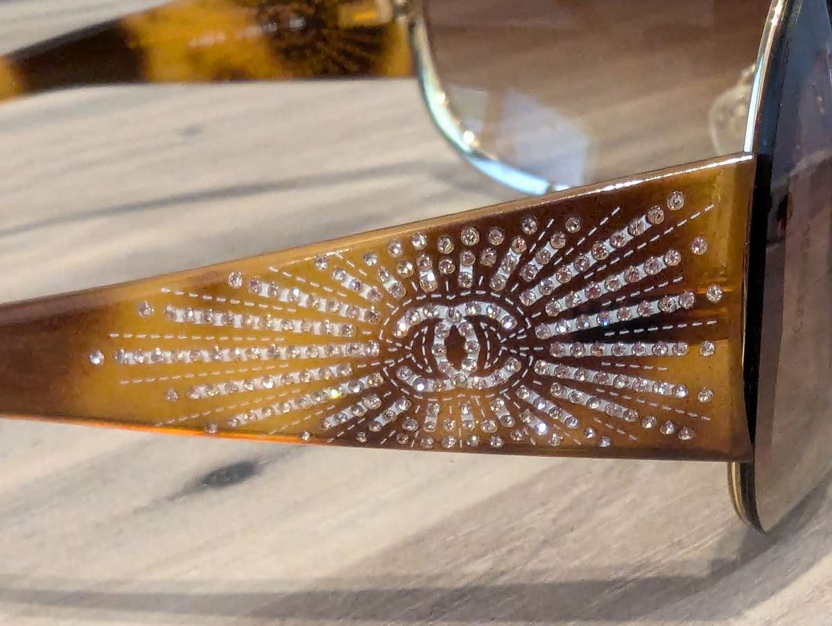 Chanel 4148-B Tortoiseshell Mask Sunglasses, Crystal Rhinestone Logo - AUTHENTIC Chanel