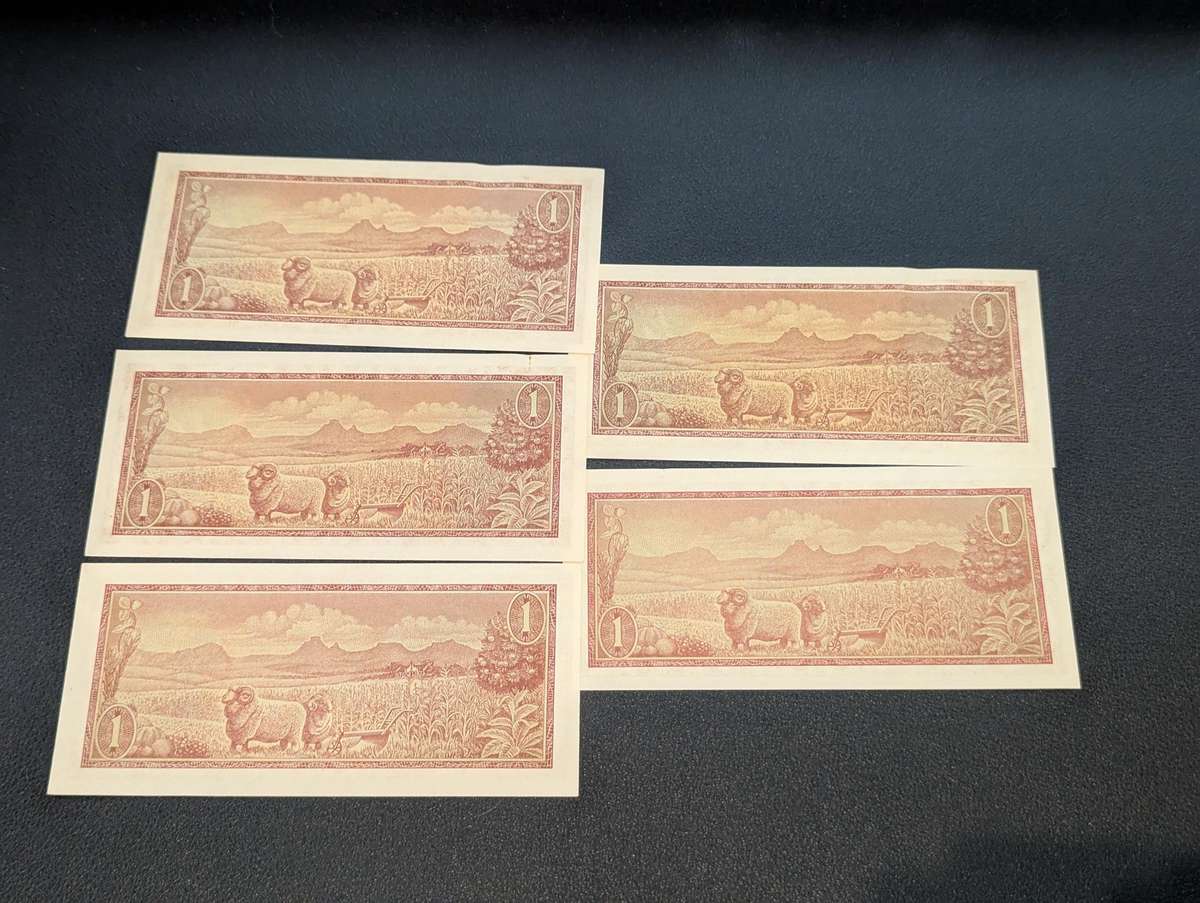 5 x TW de Jongh - One Rand Bank Notes