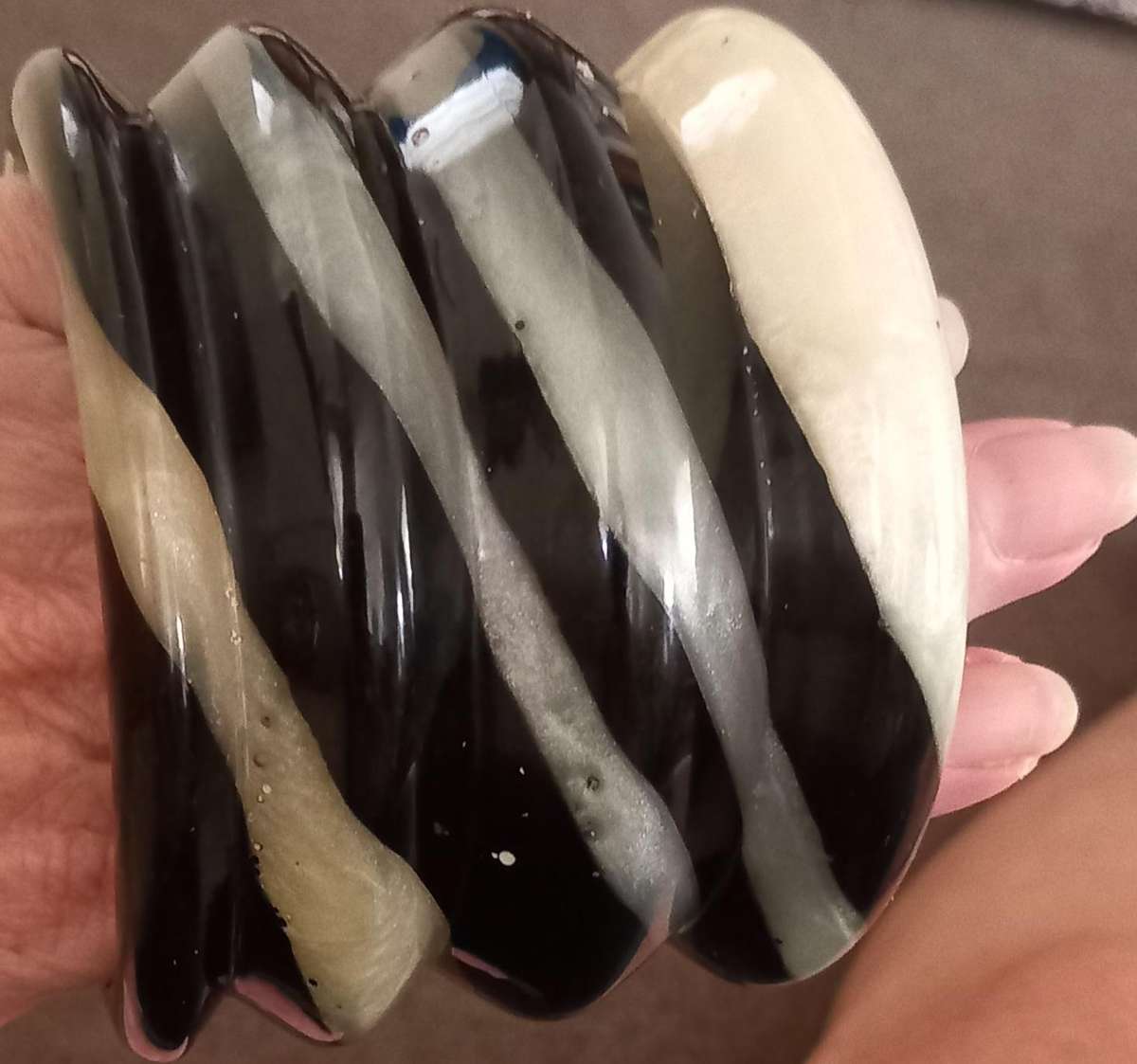 Vintage Perspex Lucite Wide Black and White Layered Stripes Bangle
