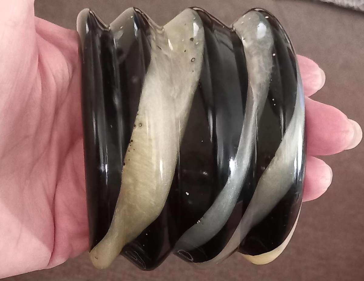 Vintage Perspex Lucite Wide Black and White Layered Stripes Bangle