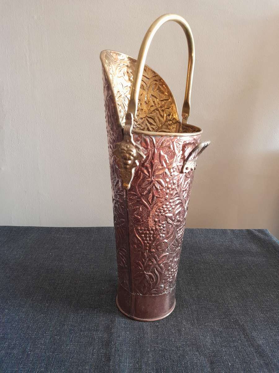 Copper and brass coal scuttle bucket