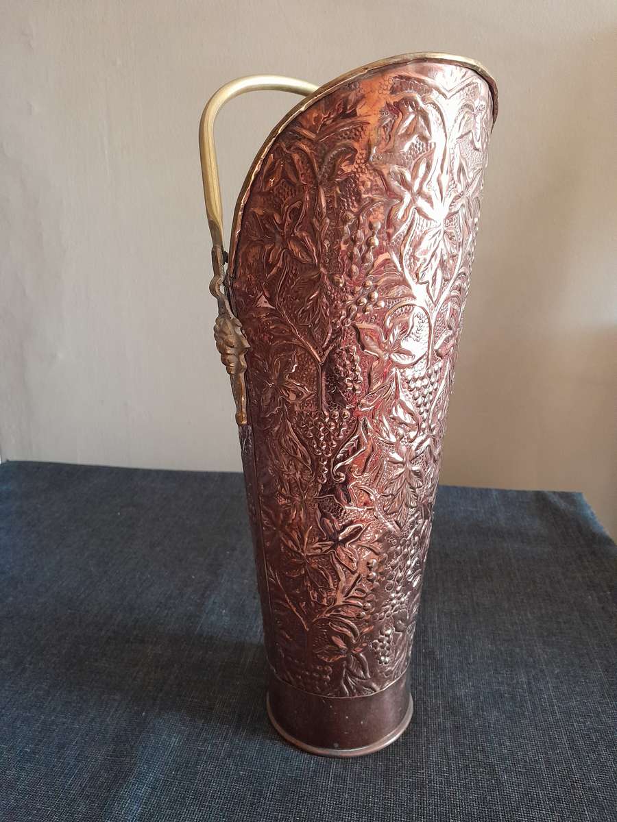 Copper and brass coal scuttle bucket