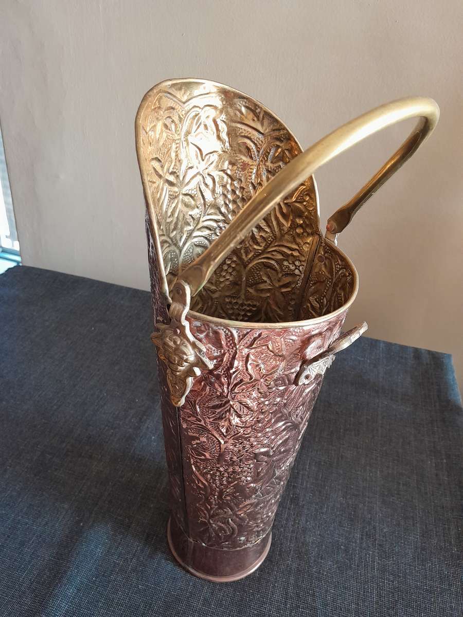 Copper and brass coal scuttle bucket