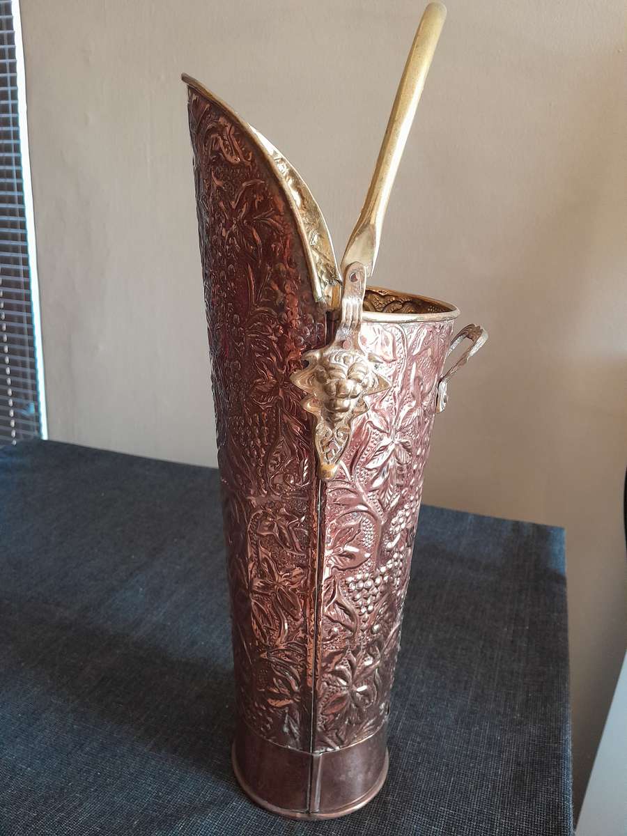 Copper and brass coal scuttle bucket