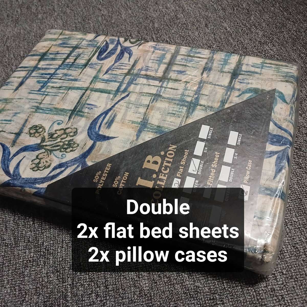 Double bed 2x flat sheets + 2x pillow cases