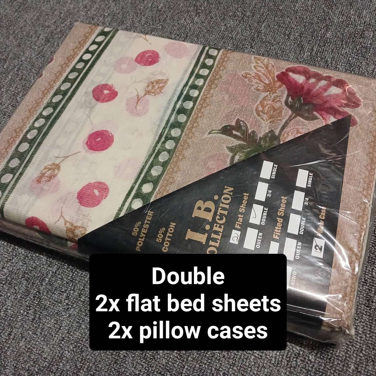 Double bed 2x flat sheets + 2x pillow cases