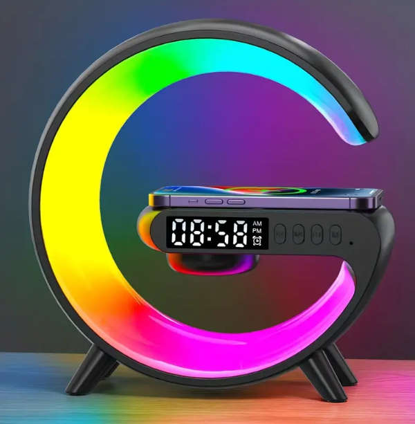 Universal Wireless Charging Alarm Clock with Enhanced Audio, Mood Light & Speaker