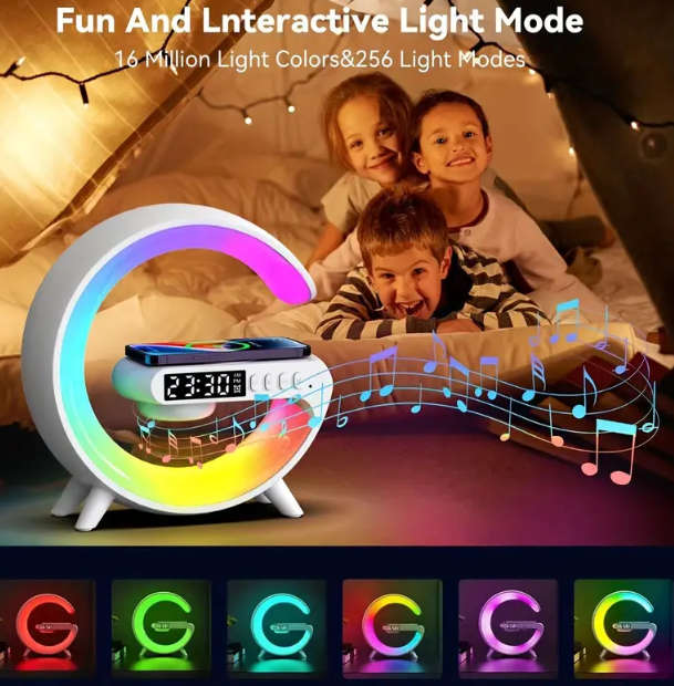 Universal Wireless Charging Alarm Clock with Enhanced Audio, Mood Light & Speaker