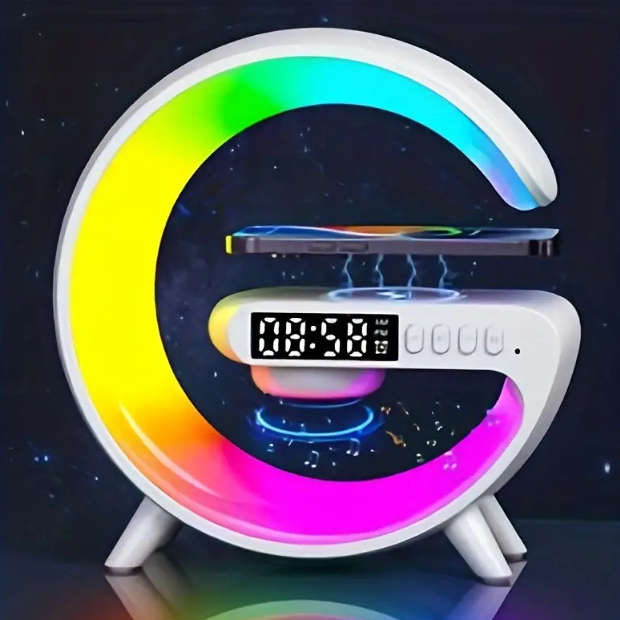 Universal Wireless Charging Alarm Clock with Enhanced Audio, Mood Light & Speaker