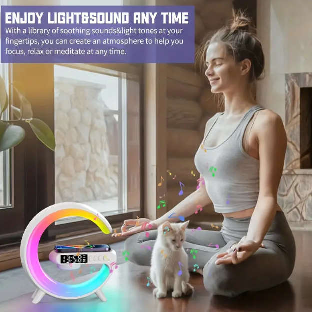 Universal Wireless Charging Alarm Clock with Enhanced Audio, Mood Light & Speaker