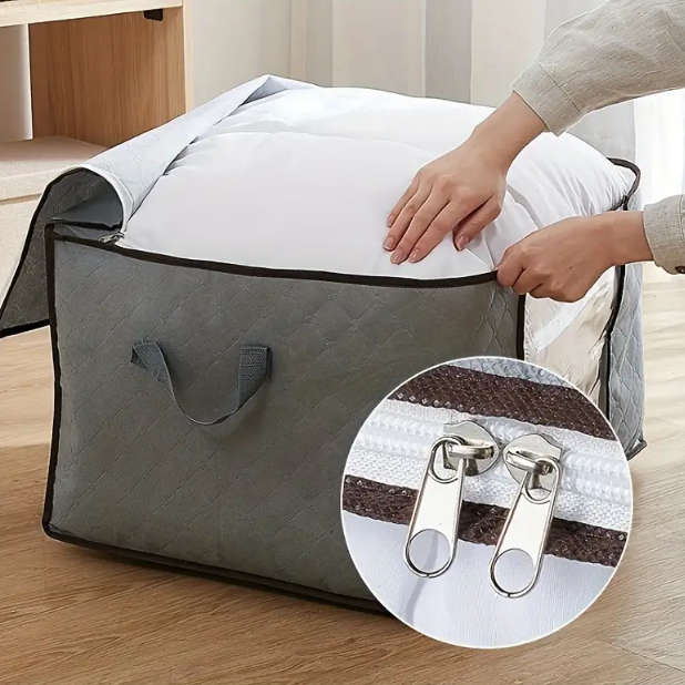 Large fabric storage bag With Handles and viewing window space saving organizer for clothes,blankets