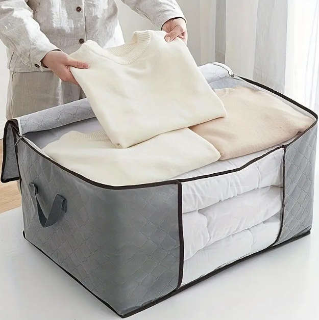 Large fabric storage bag With Handles and viewing window space saving organizer for clothes,blankets