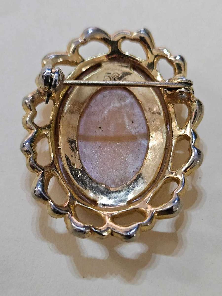 Victorian Carved Cameo Gold and Turquoise Pin Brooch