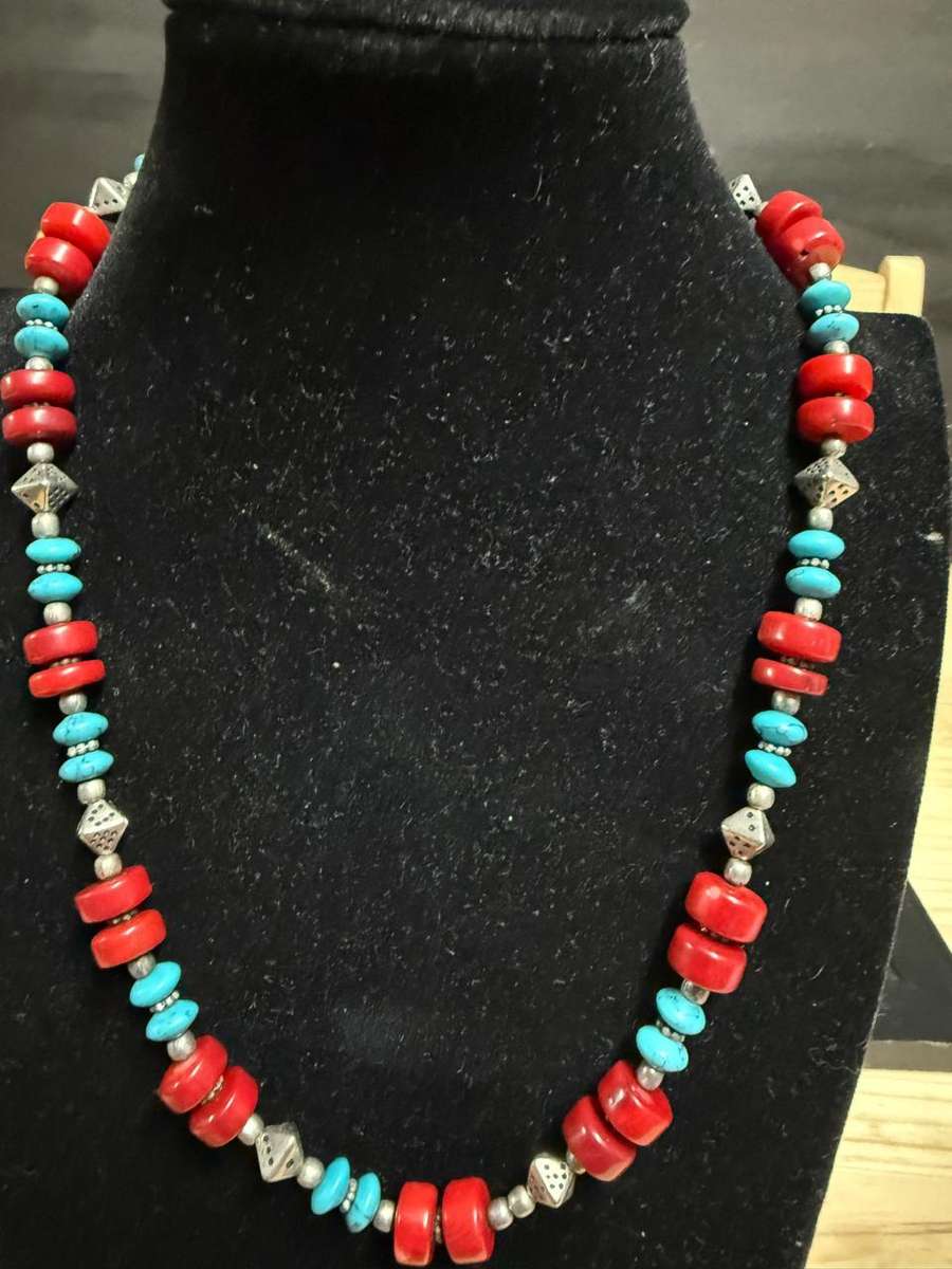 Sterling silver & Turquoise with Coral Chain