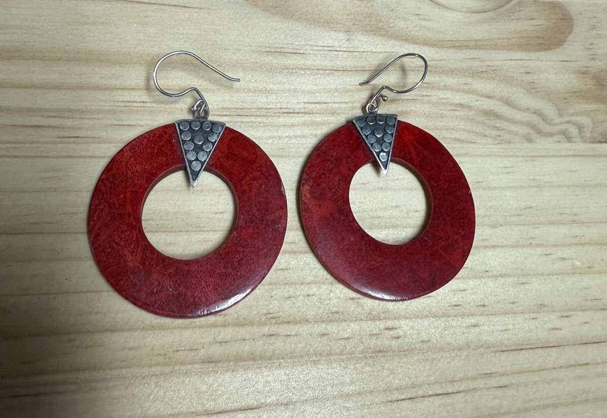 Sterling silver & Round coral earrings