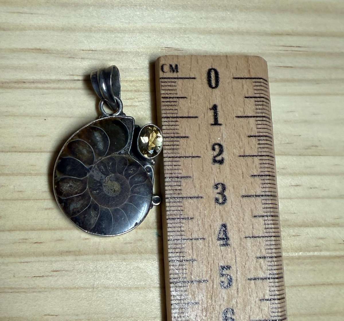 Sterling silver snail "fossil" with citrine stone