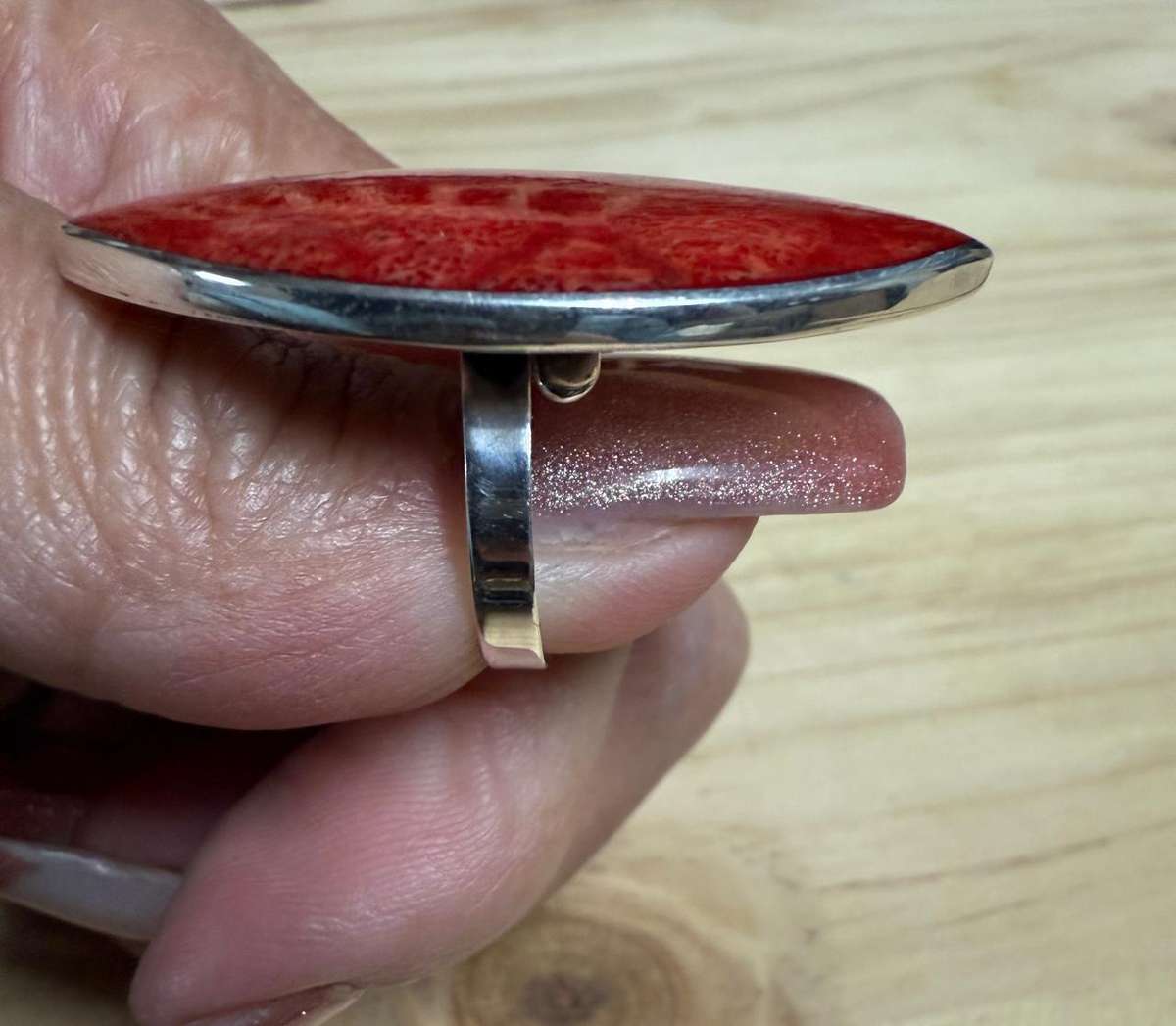 Sterling silver coral look a like ring