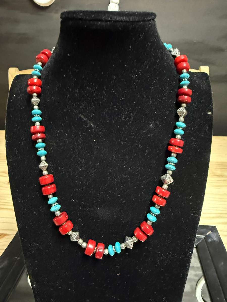 Sterling silver & Turquoise with Coral Chain