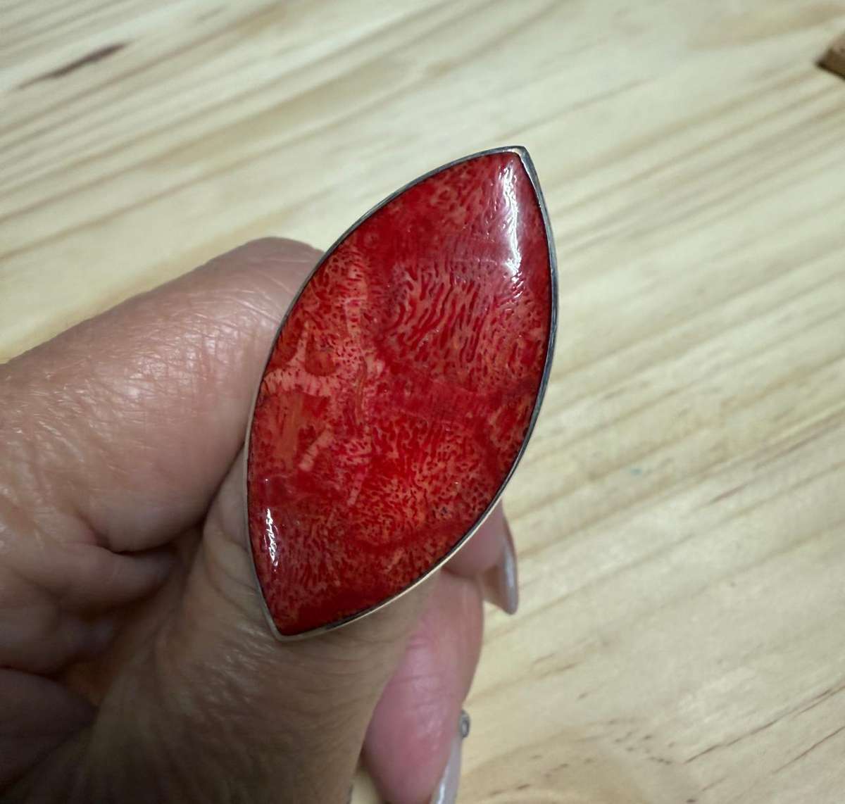 Sterling silver coral look a like ring