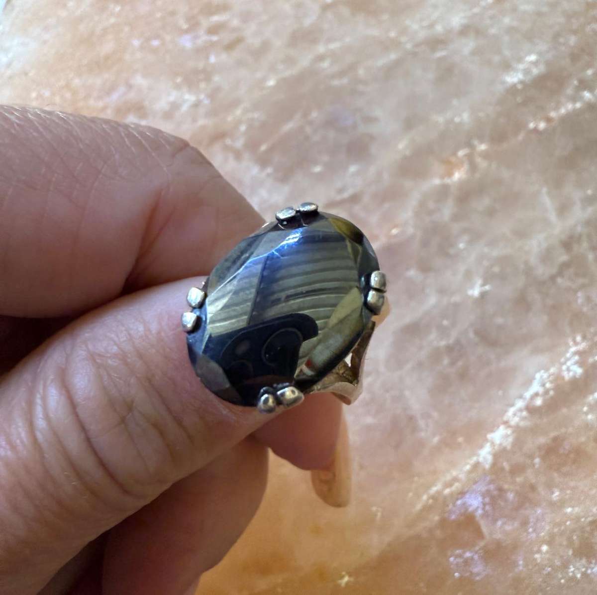 Sterling silver obsidian ring