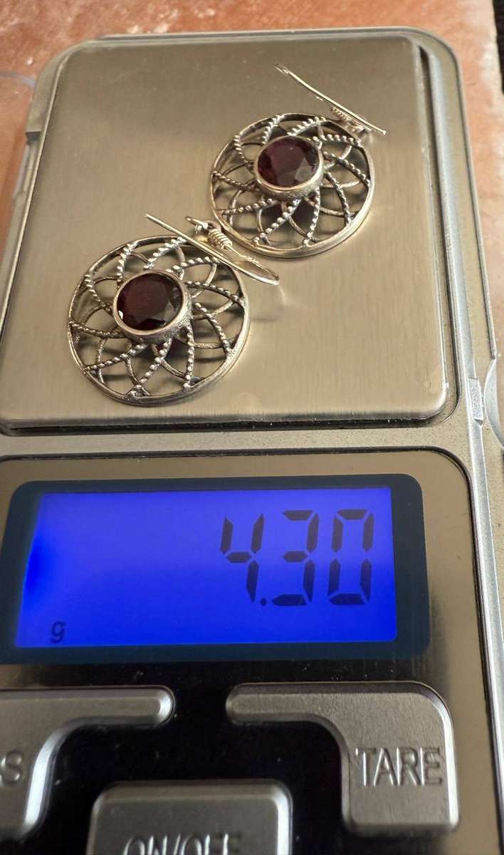 Sterling silver red stone earrings