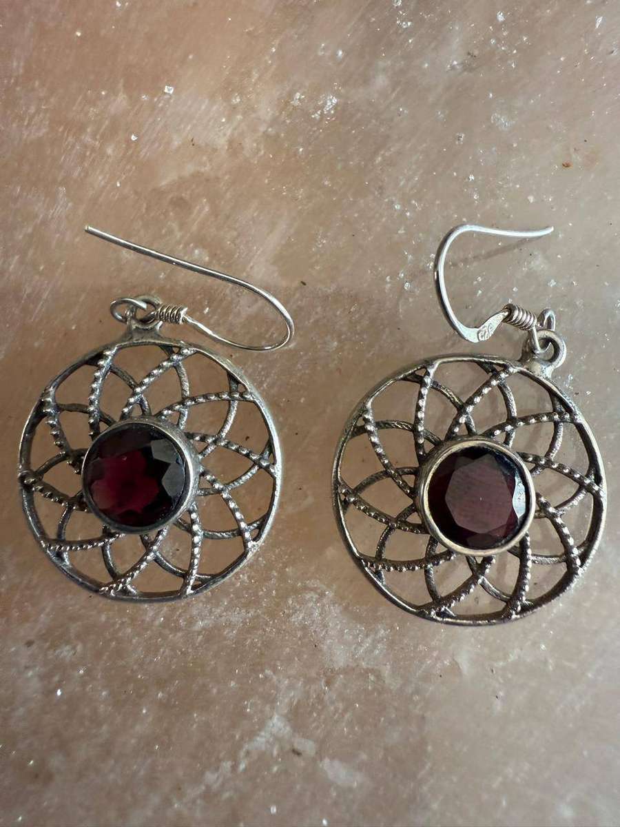 Sterling silver red stone earrings