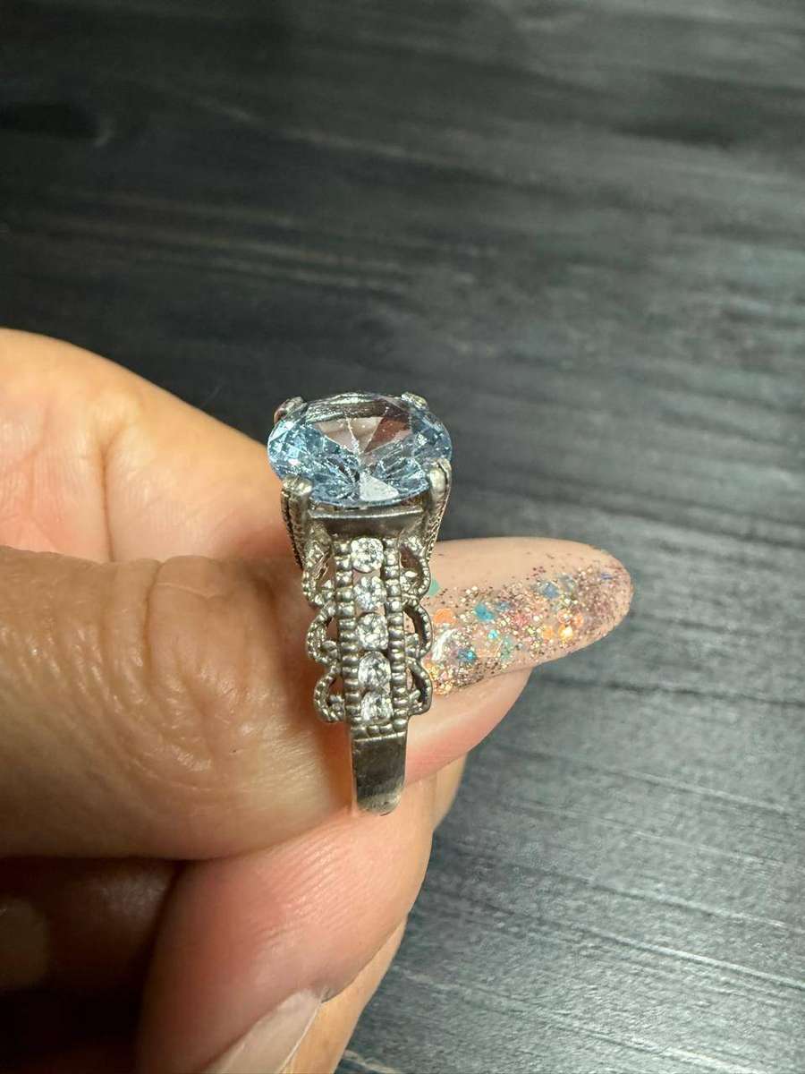Sterling silver big size blue stone ring
