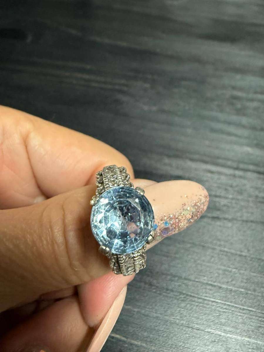 Sterling silver big size blue stone ring