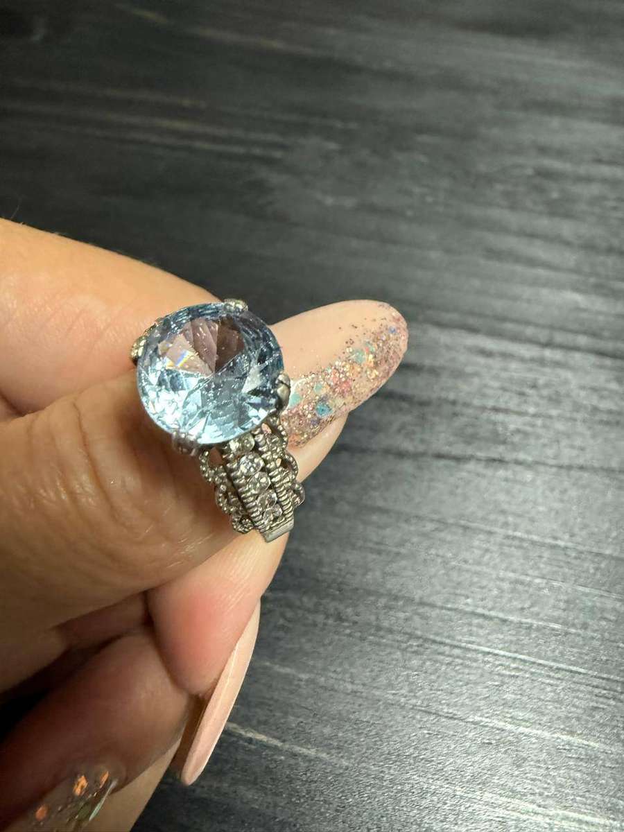 Sterling silver big size blue stone ring