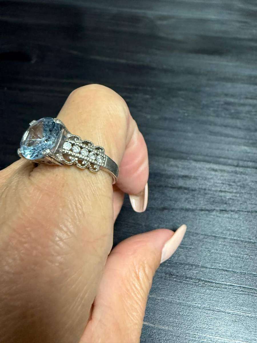 Sterling silver big size blue stone ring