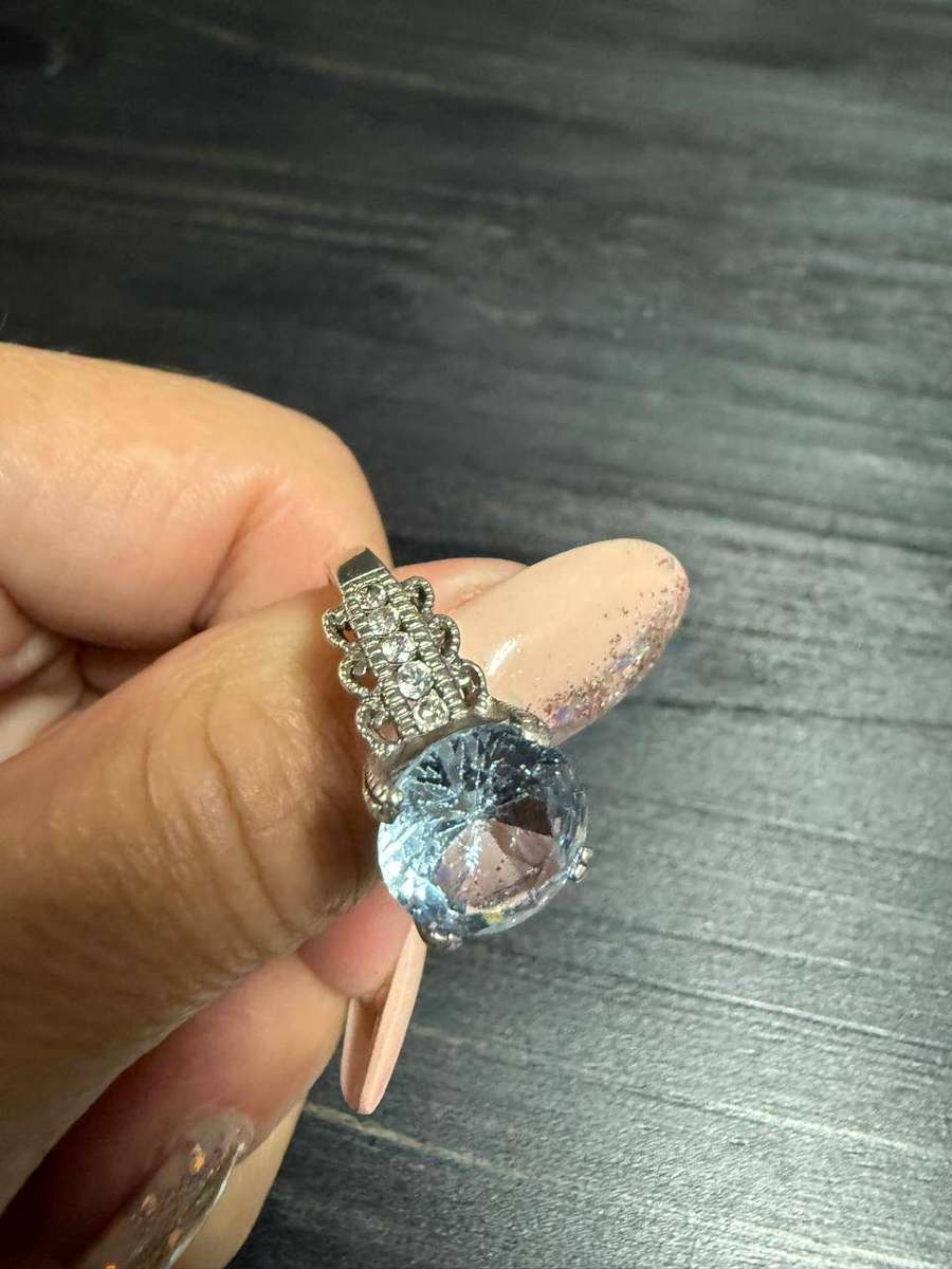 Sterling silver big size blue stone ring