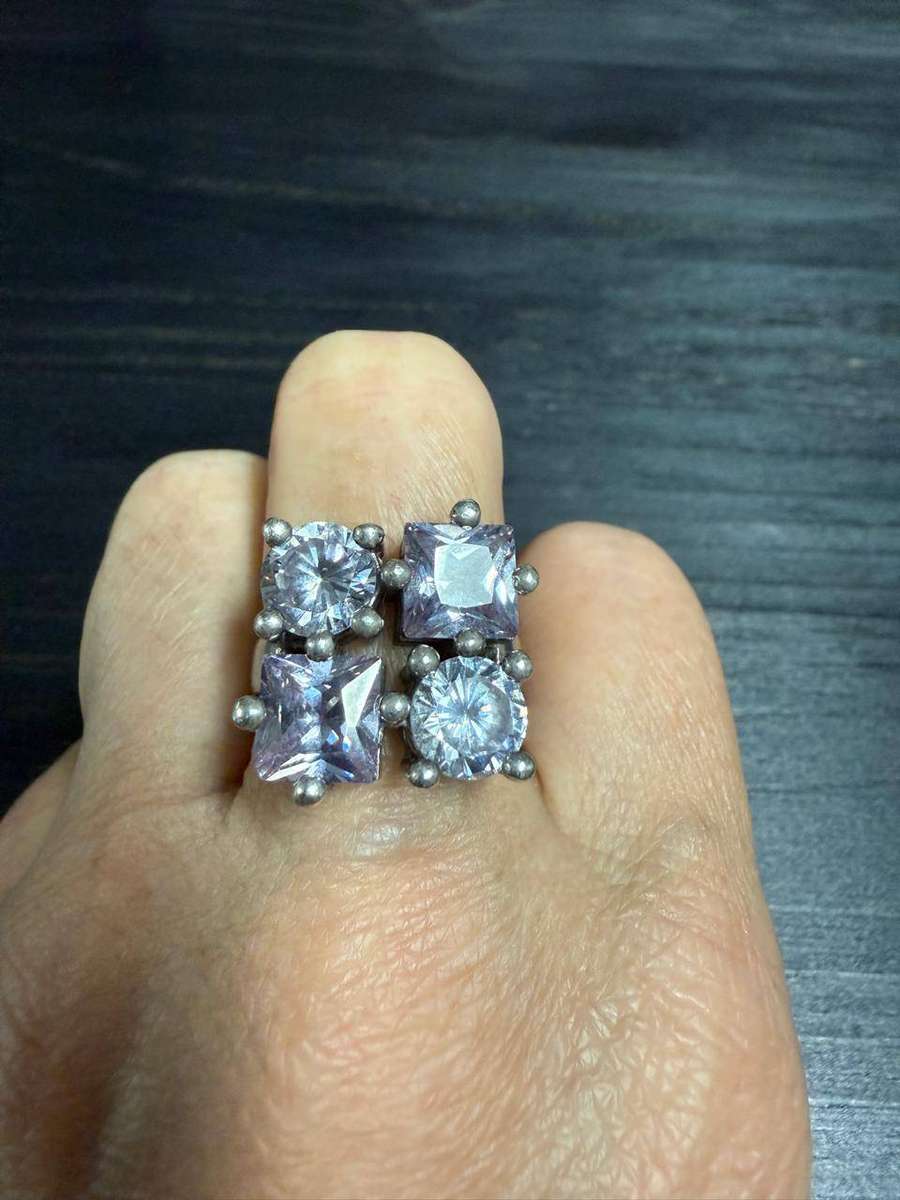 Sterling silver purple & blue stone ring