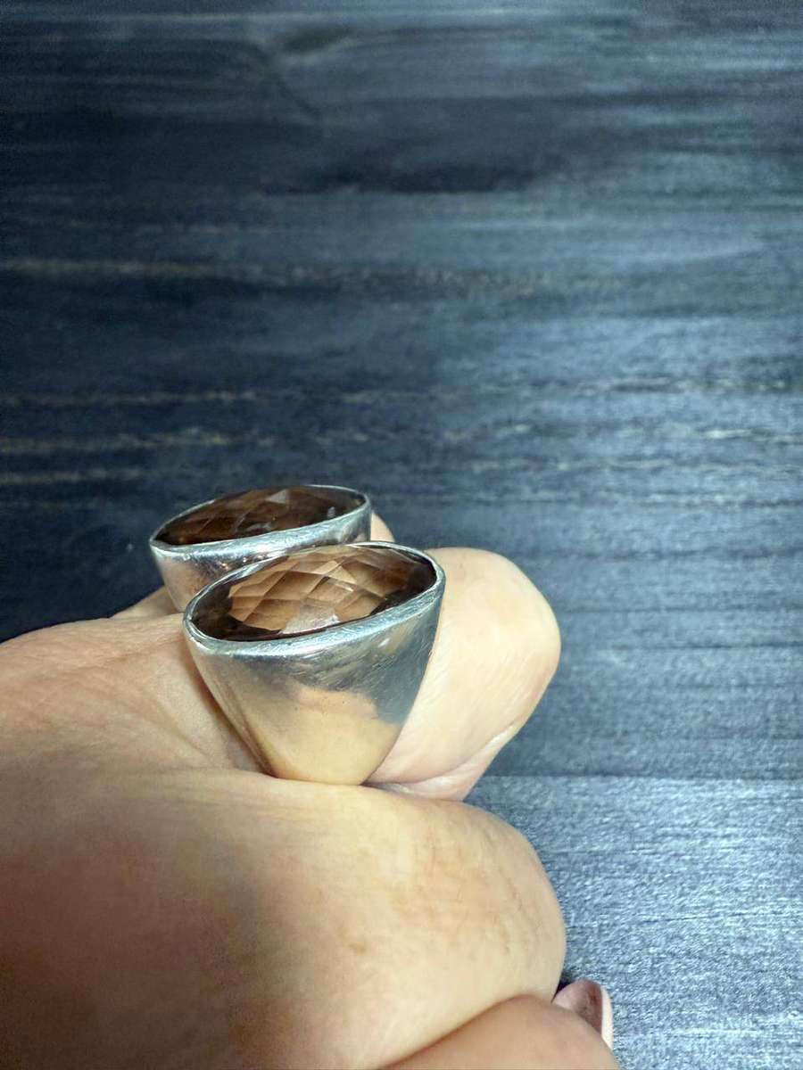 Sterling silver double smoky quartz ring