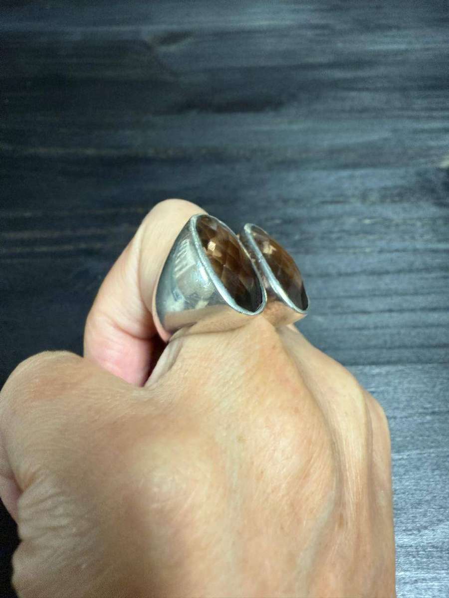 Sterling silver double smoky quartz ring