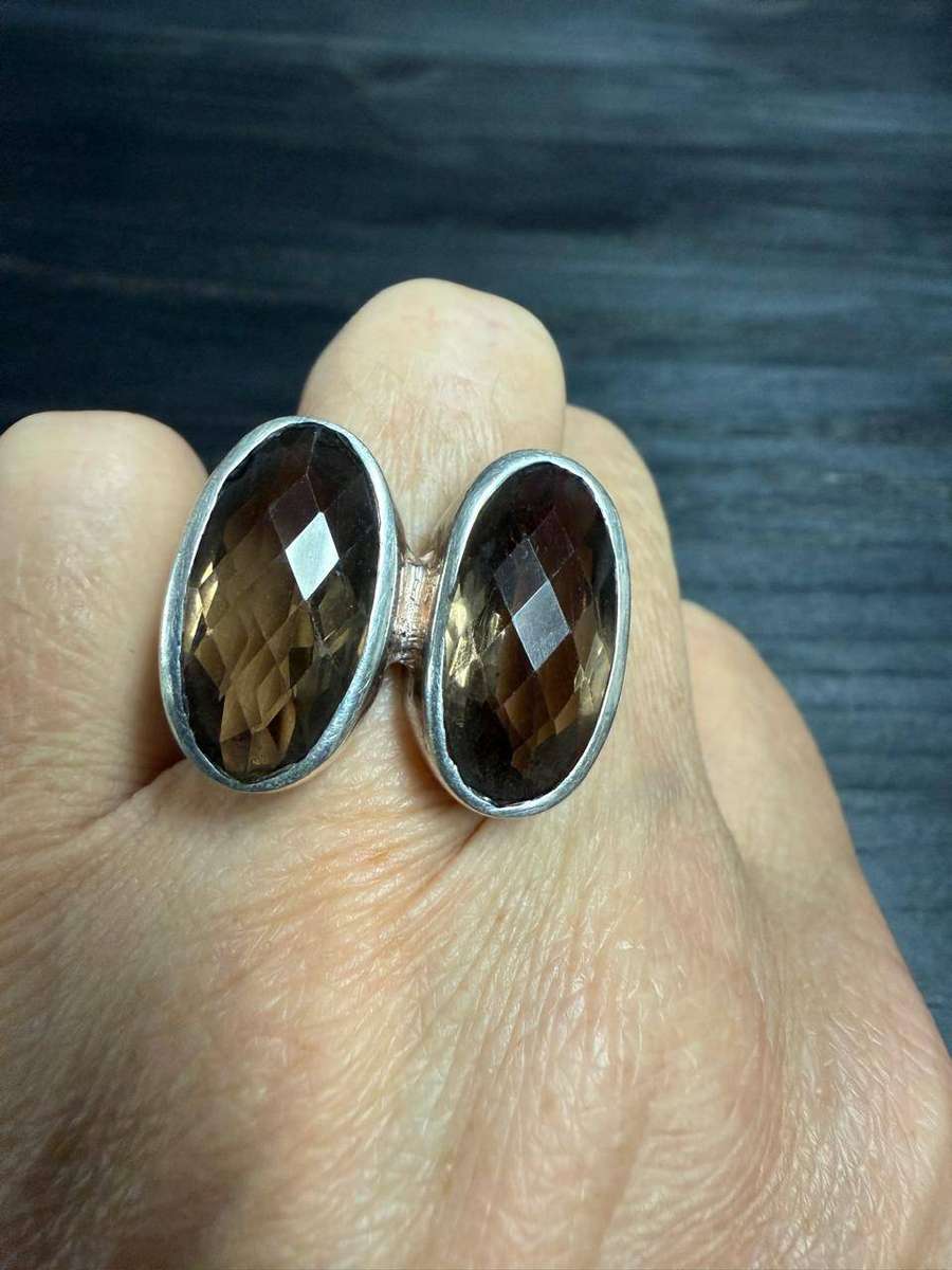 Sterling silver double smoky quartz ring