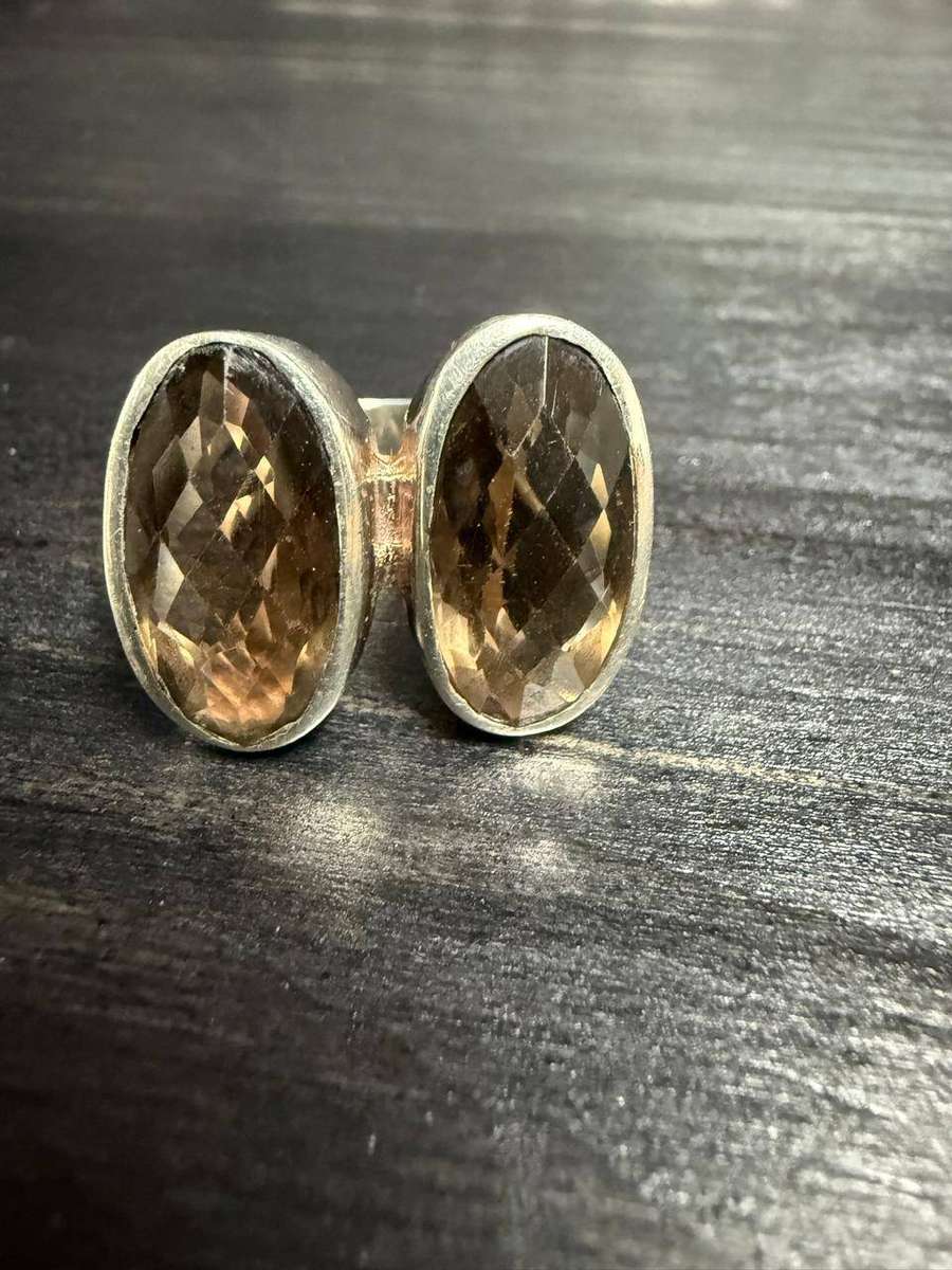 Sterling silver double smoky quartz ring